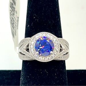 Bella Luce Esotica Tanzanite Blue & White CZ Rhodium Over 925, Sz 10